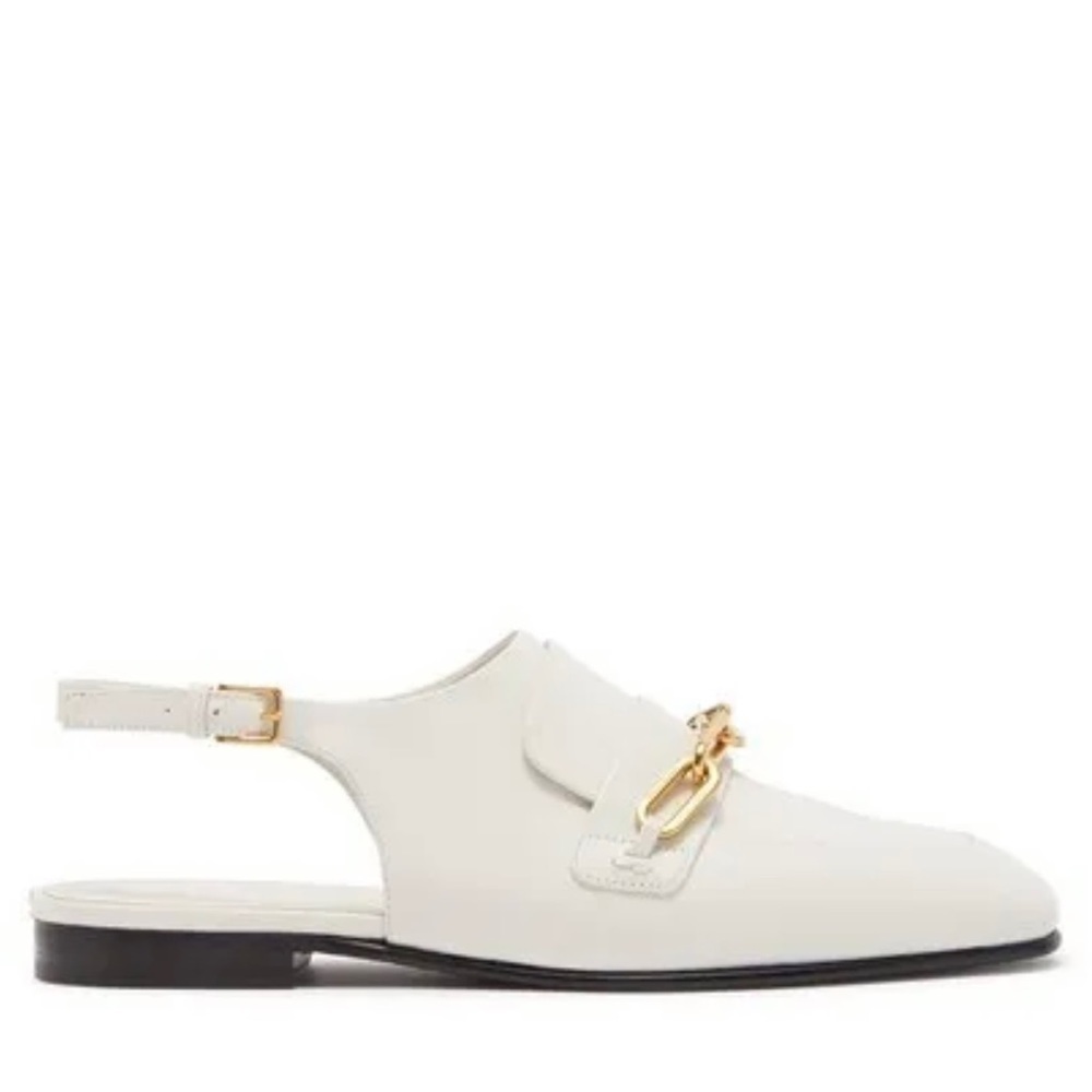 Burberry chain Link Detail Leather Slingback Loafers In off-white/ cream - Picture 6 of 11